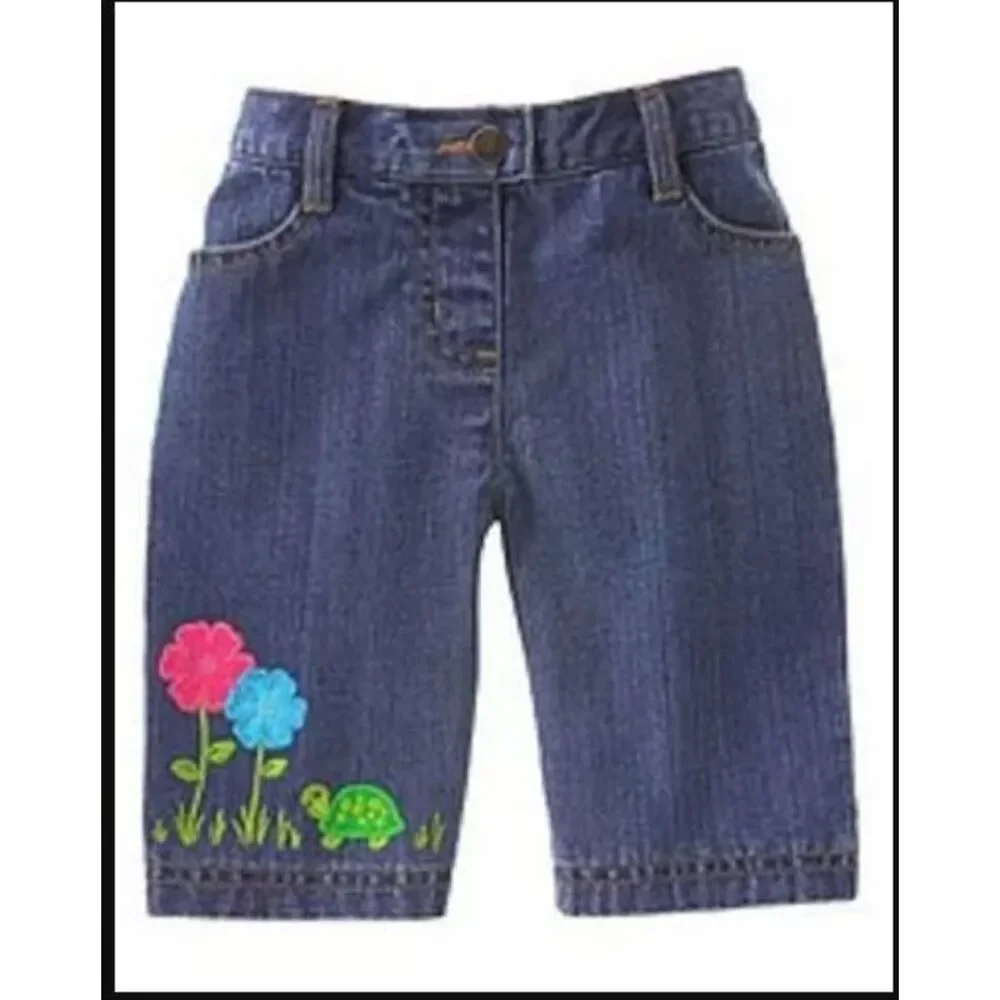 NEW Gymboree girl 2T jeans shorts capri denim pant Tennis Match pink blue turtle